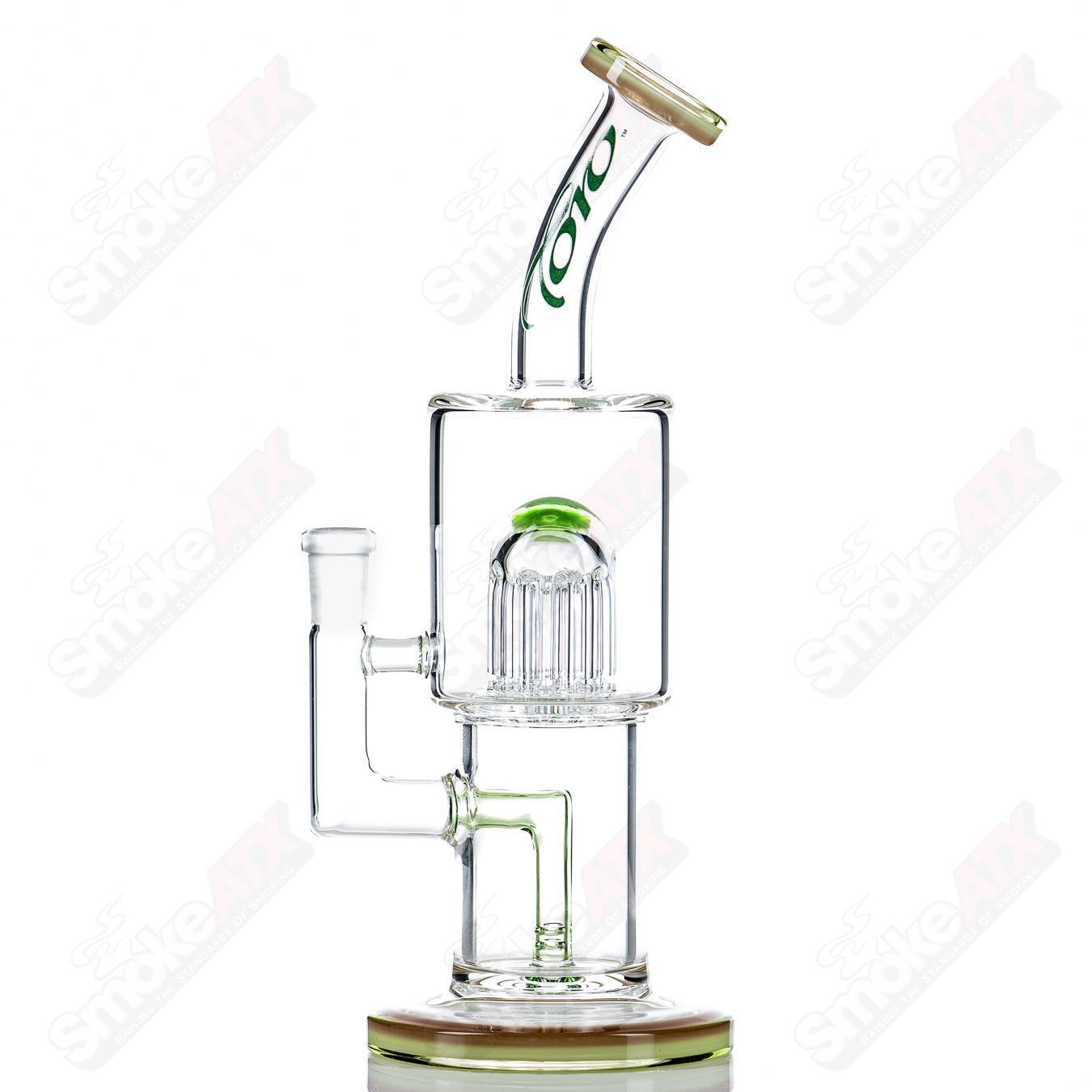 Toro Glass 10mm double macro concentrate rig with colorful caps, heady glass design for dabbing and concentrates.