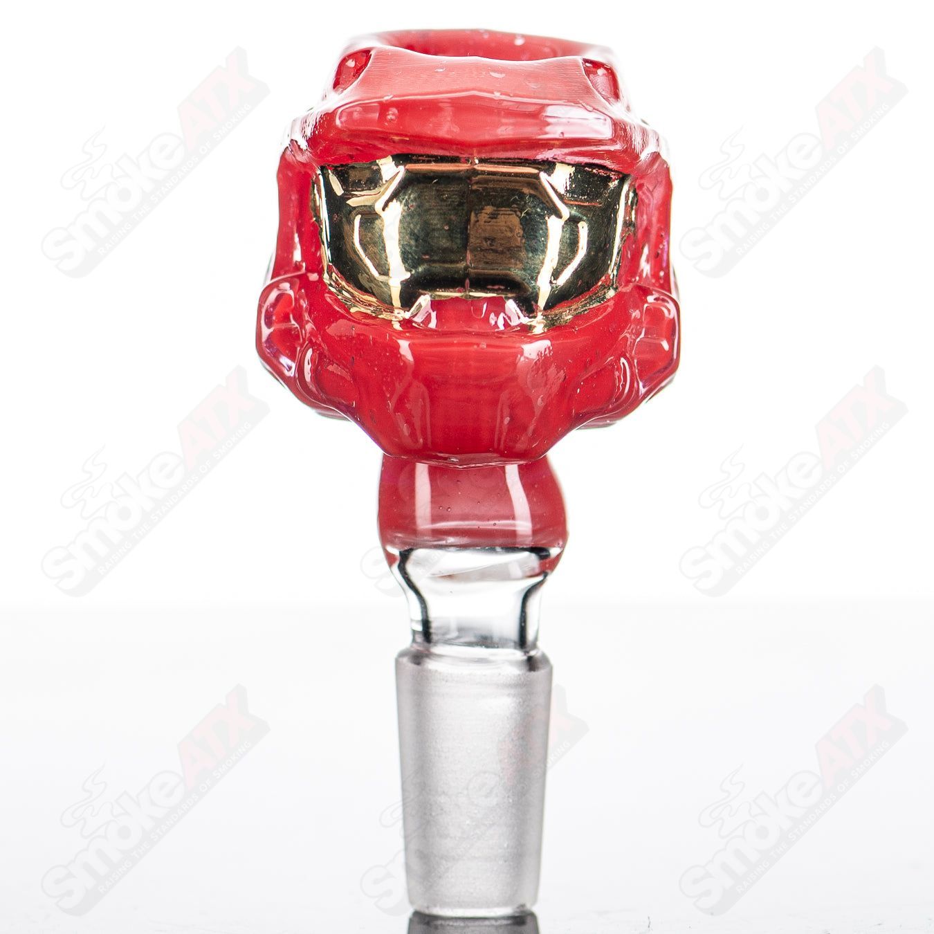 14mm Halo Glass Bowl slide by Smoke ATX, designed by Tony Kazy, featuring a sleek transparent glass construction.