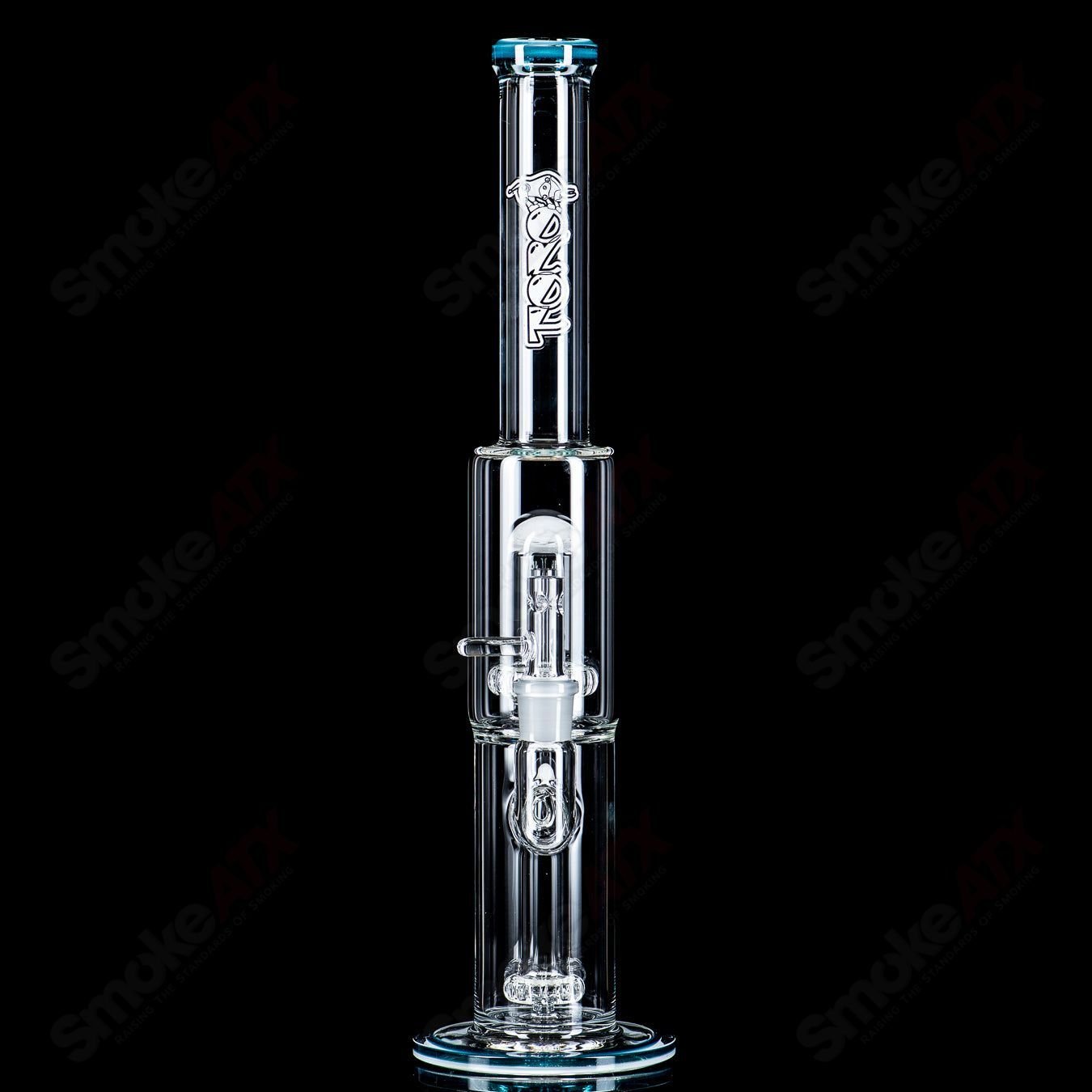 Toro Glass 18mm full-size circular-to-circular straight tube with reversal sections, clear glass smoking pipe.