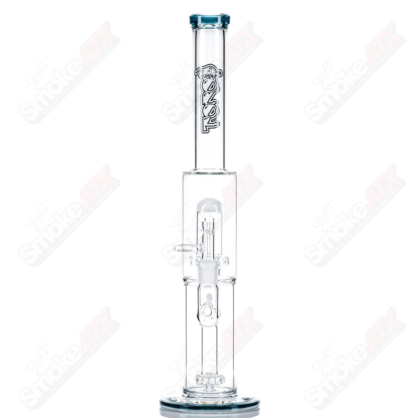 Toro Glass 18mm full-size straight glass tube with circular design and reversal sections, designed for water pipes.