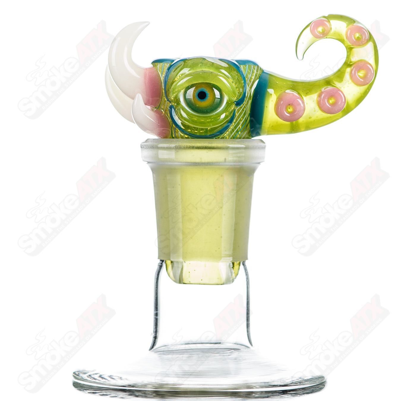 Salt Glass 19mm 3-hole slide Dosa bowl for heady glass, featuring a clear salt glass design with three holes and a slide mechanism.