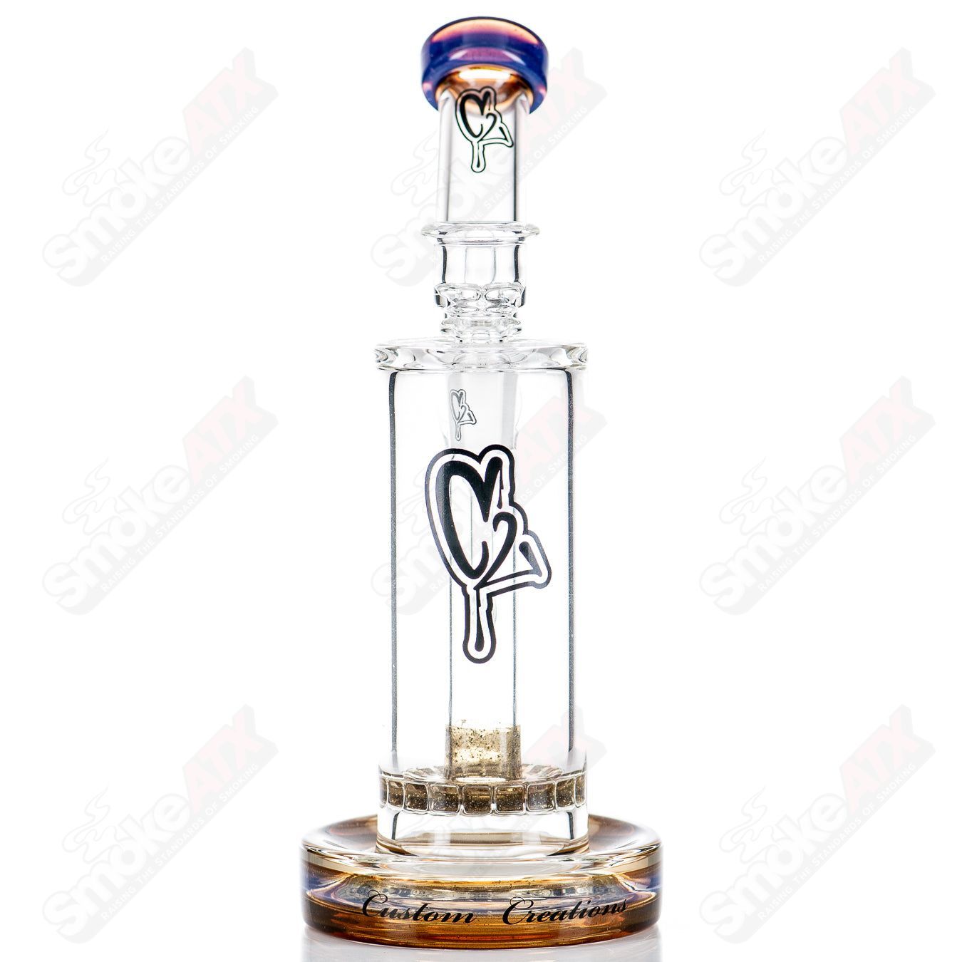 Colorful 50mm 14mm single ratchet water pipe with bent neck by C2 Custom Creations, made of glass for smooth smoking.
