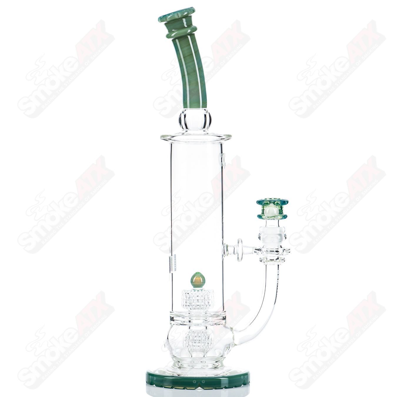 Mobius 65T V5 Hybrid Series stereo matrix glass waterpipe with intricate design and clear glass construction.