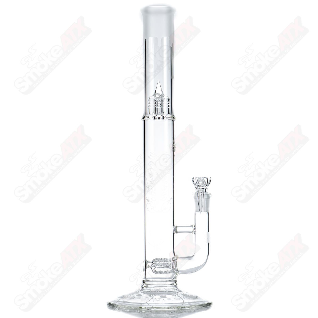 Clear glass Bishop 3-line straight tube with Halloween pattern from Sovereignty Glass, featuring colorful spooky design.