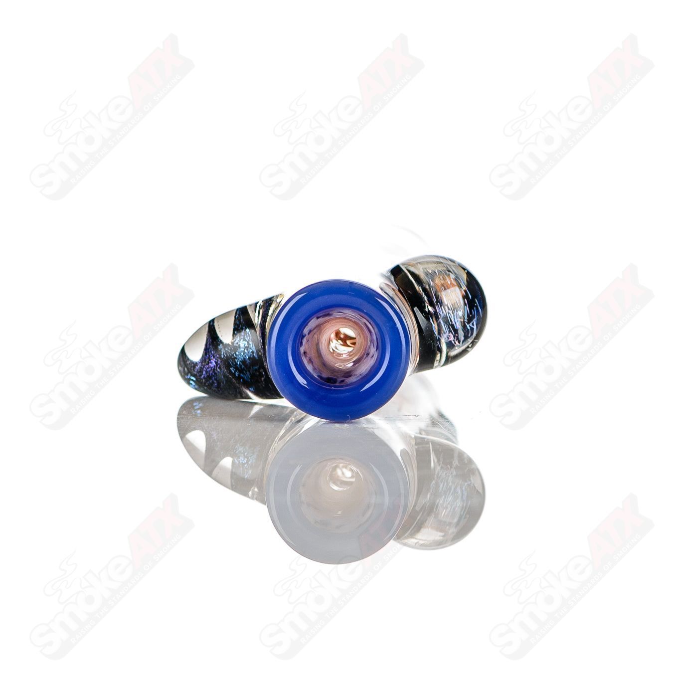 Color worked IO Chillum by Jeremy from Oregon, featuring intricate glass design and smooth mouthpiece.