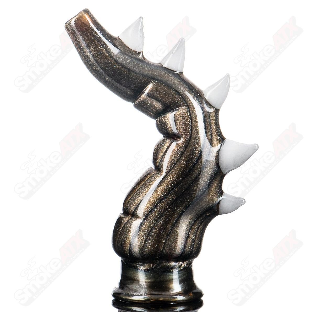 Glass Dragon Tail Pivot Mouthpiece by Tony Kazy for Puffco Tops, featuring a detailed dragon tail design and smooth glass finish.