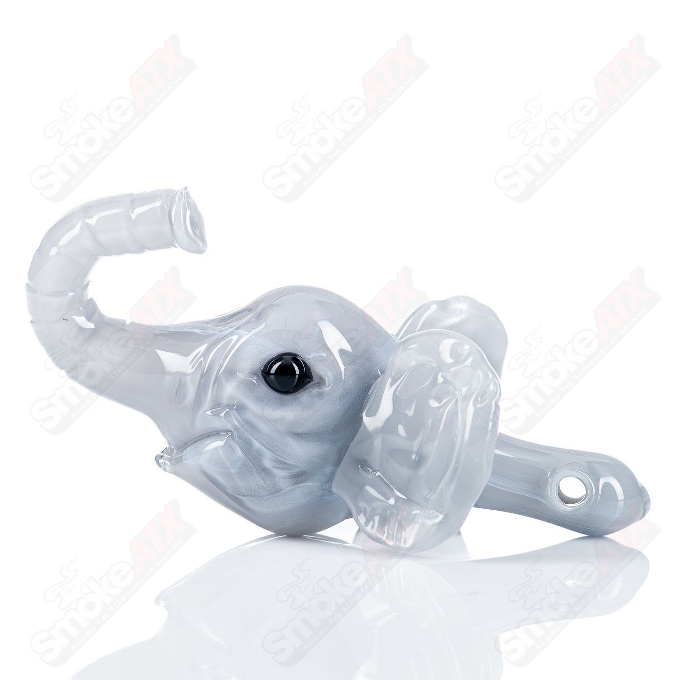 Addison Hanna glass elephant pendant hanging on a chain, showcasing clear, artistic jewelry with detailed craftsmanship.