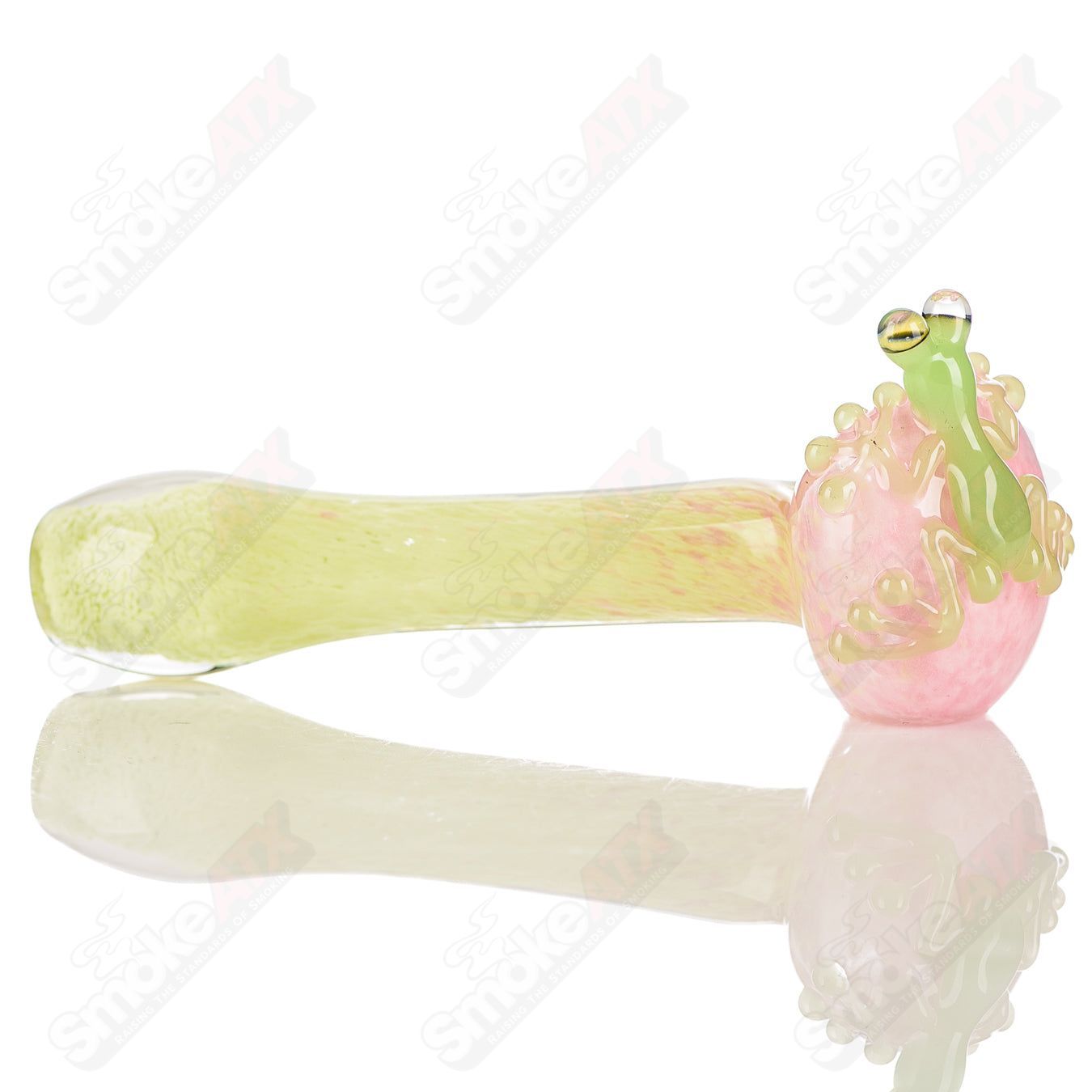 Beezy Glass Frog Spoon Pipe, clear glass with frog design, compact and smooth shape, ideal for smoking sessions