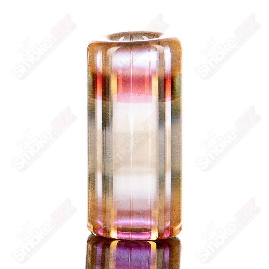 Fumed glass bead by Evan Shore featuring swirling smoky patterns, showcasing intricate craftsmanship and vibrant color details.