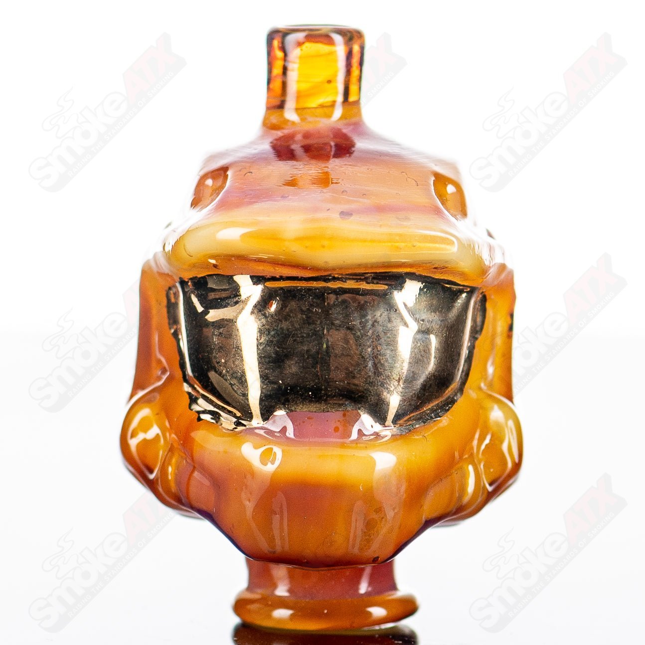 Glass Puffco Tops Halo Pivot Mouthpiece by Tony Kazy, clear glass with a sleek, rounded design for vapor inhalation.