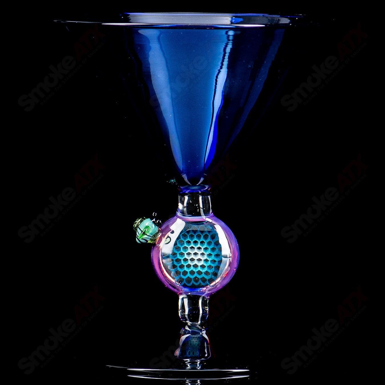 Clear Heady Glass martini honey glass cup by Joe P Glass with intricate design and a smooth, rounded shape.