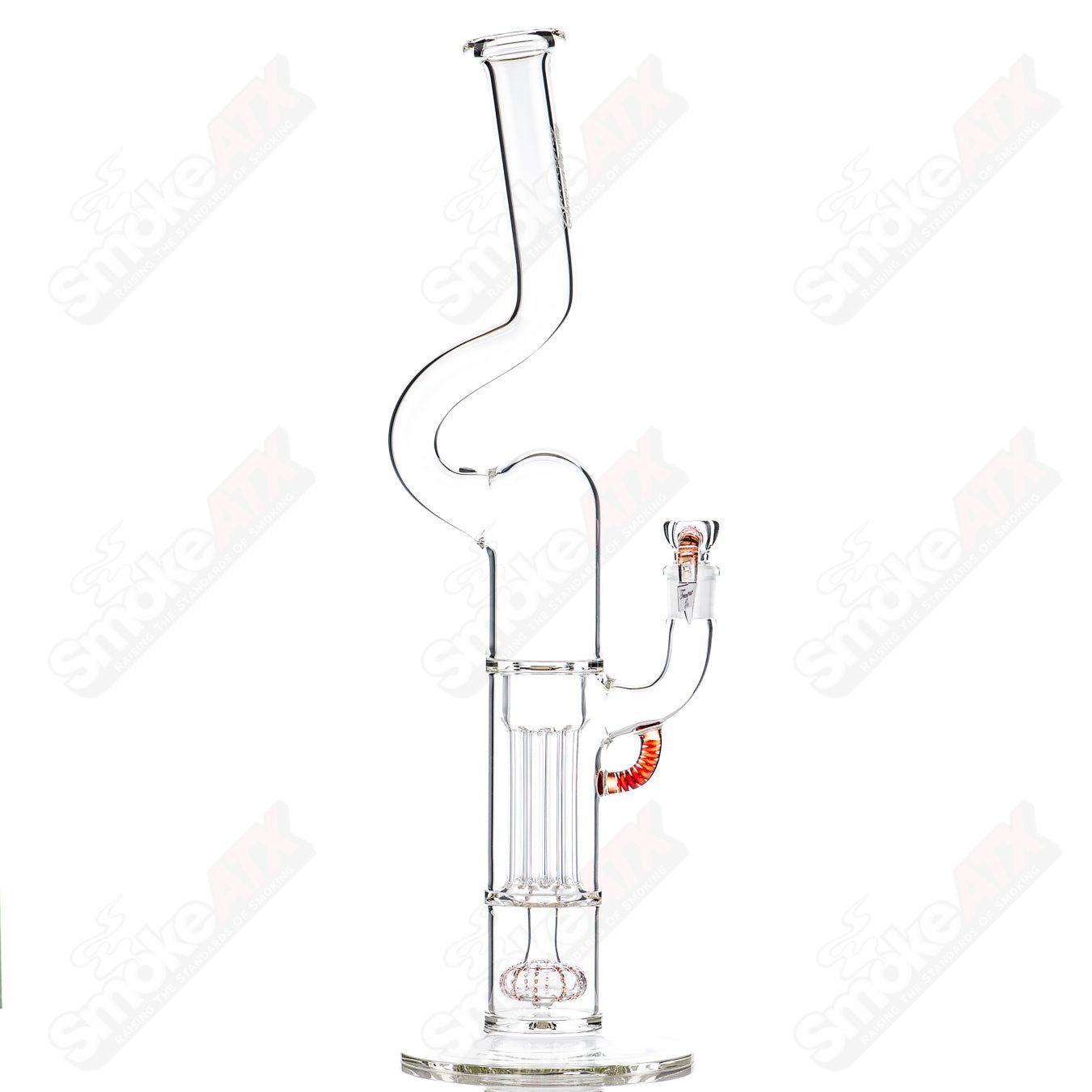 Sovereignty Glass straight tube heady glass with pillar natty neck, solid foot, and partial accent design.