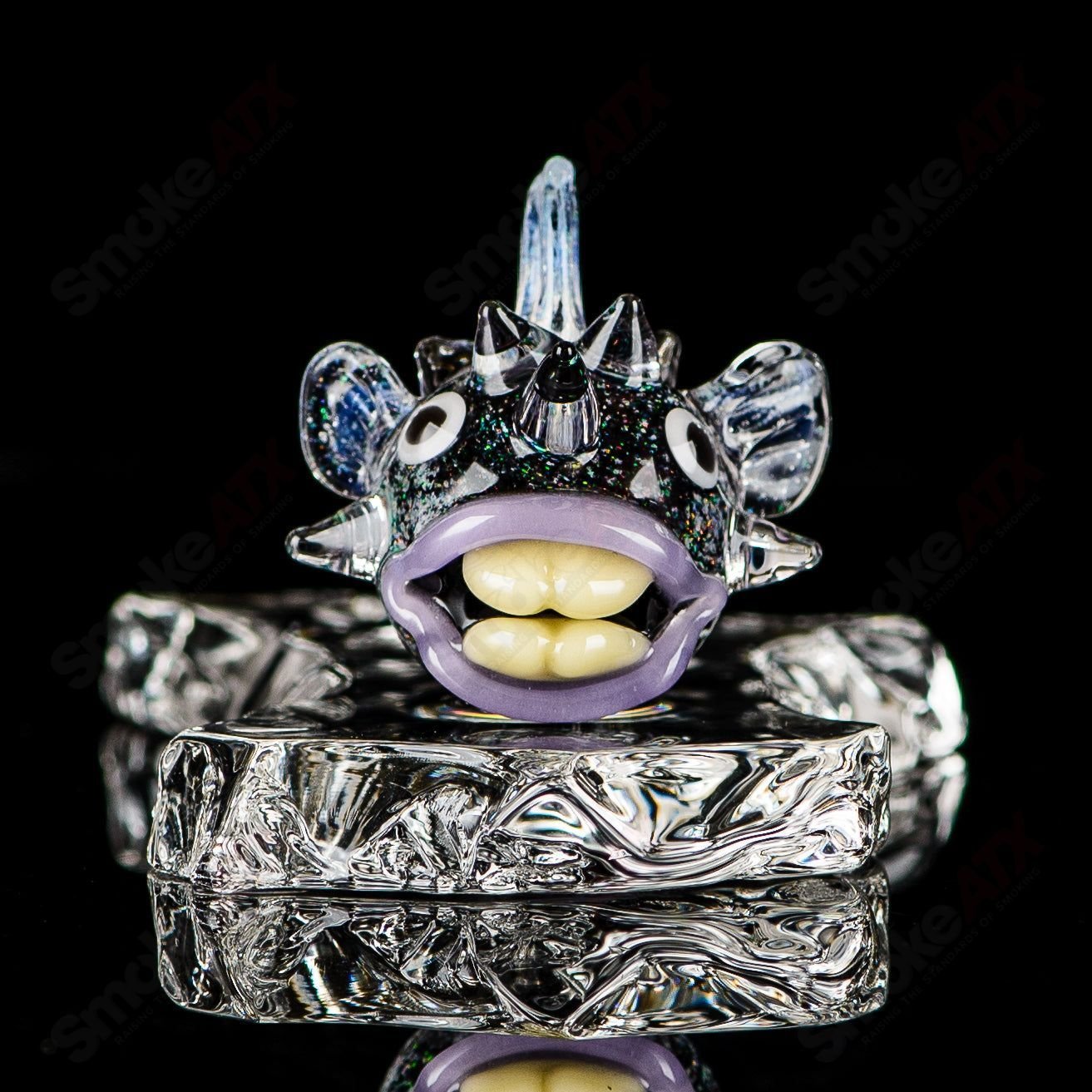 Chadd Lacy Glass Puffer Slurper Marble pendant, heady glass art with intricate marble design and pendant shape.