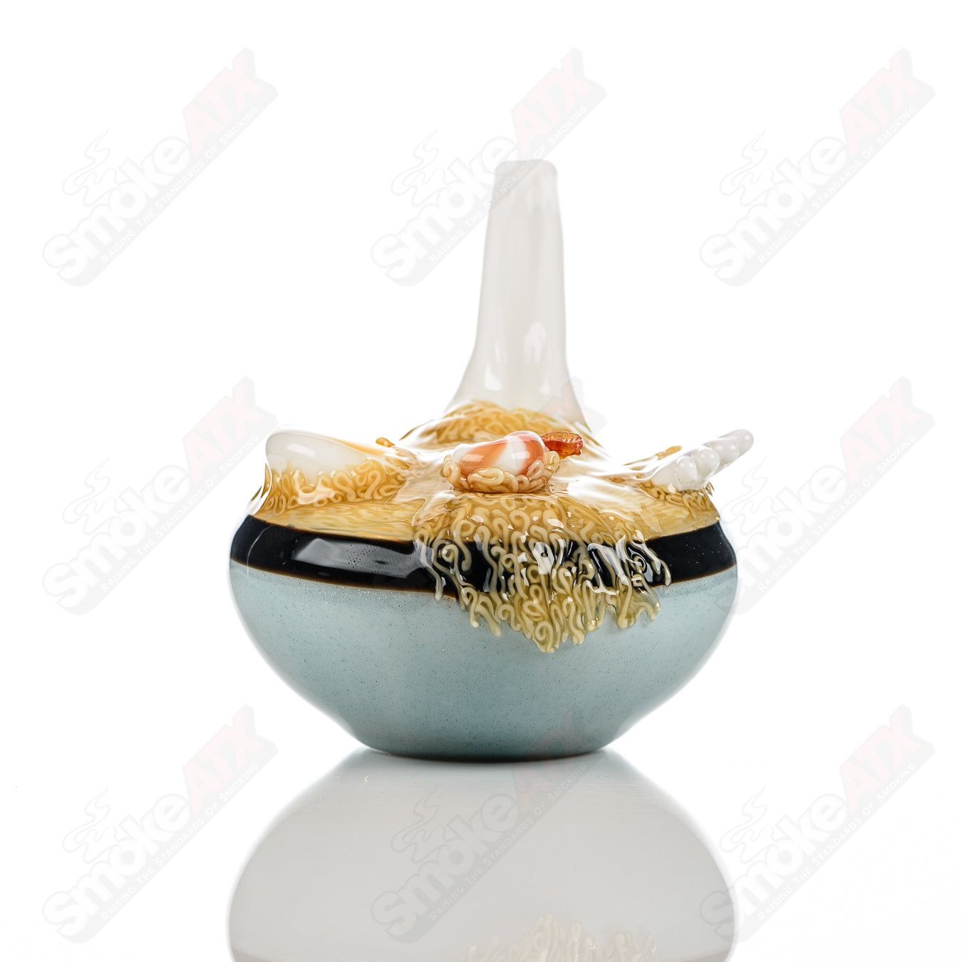 Dojo Glass Ramen Rig Heady Glass concentrate rig with colorful glass design and intricate details for dabbing and concentrate use.