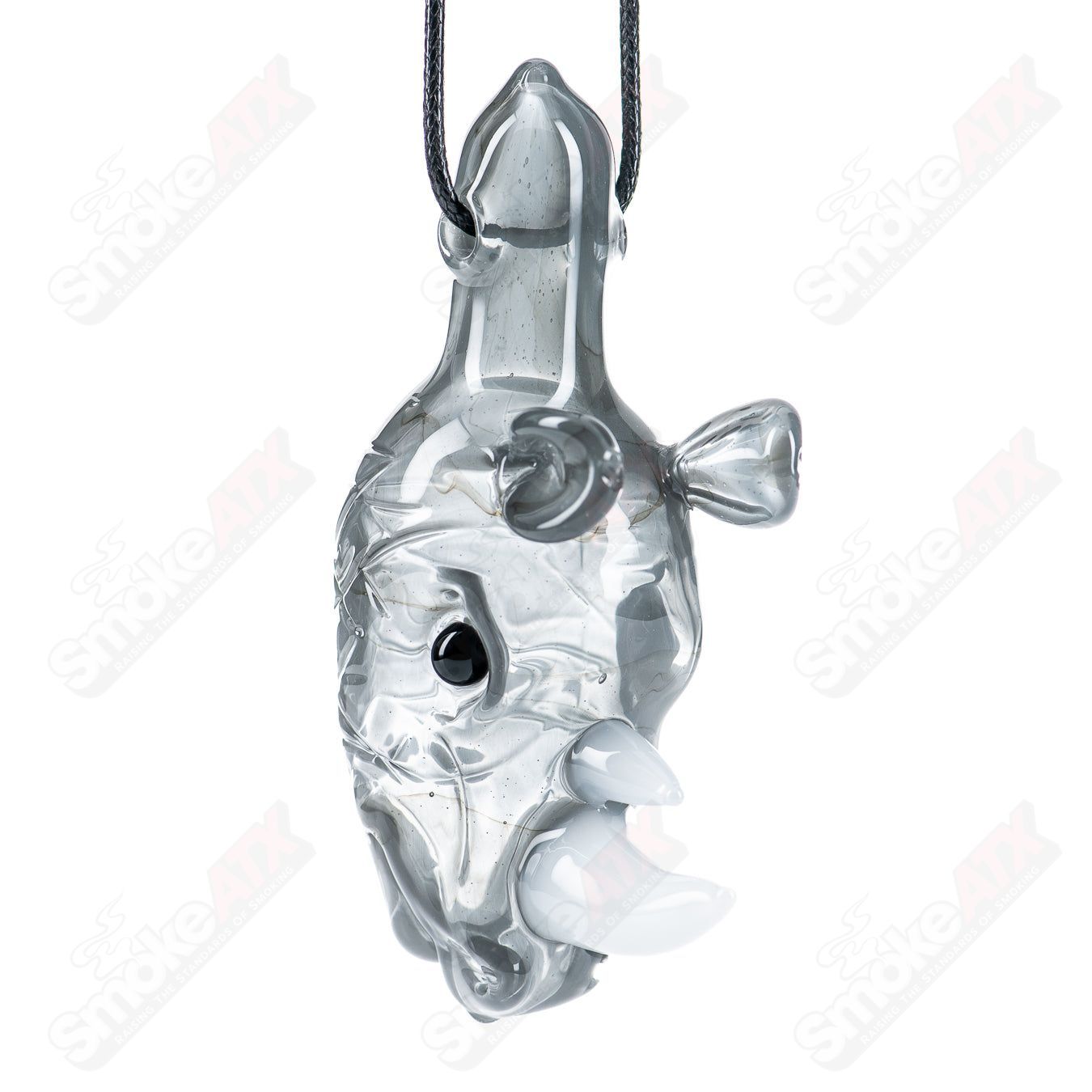 Addison Hanna glass Rhino pendant necklace featuring a detailed, colorful rhinoceros design on a transparent glass pendant.