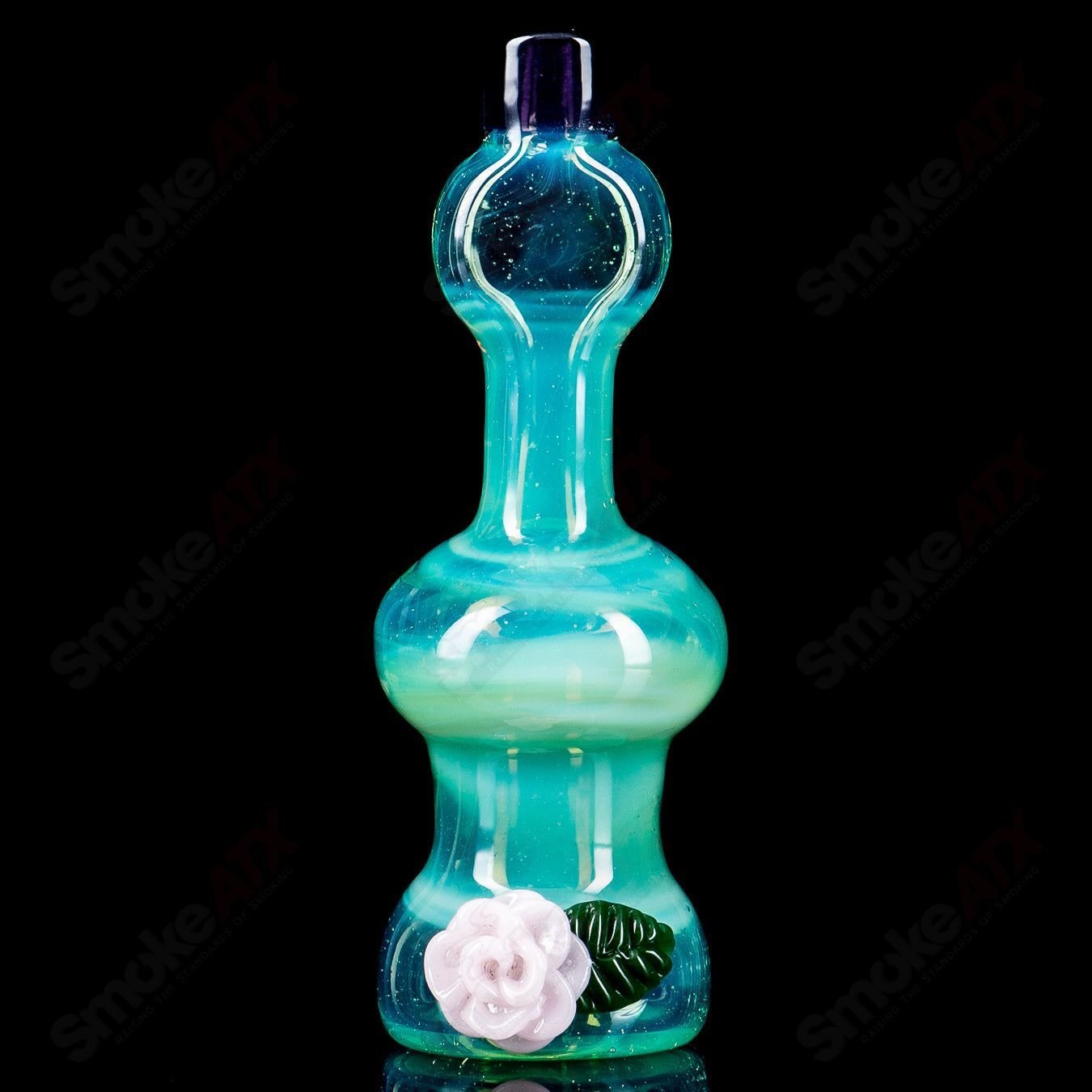 Glass Rose Chillum by Chillery Bogart, a sleek and colorful smoking chillum with a rose design on clear glass.