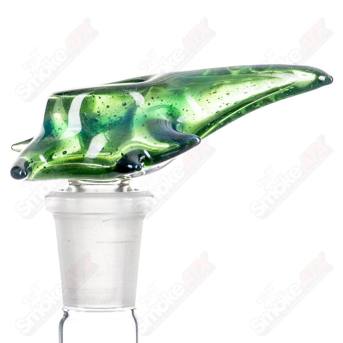 Clear glass slide bowl by Grime Glass with smooth edges, designed for use with smoking apparatus.