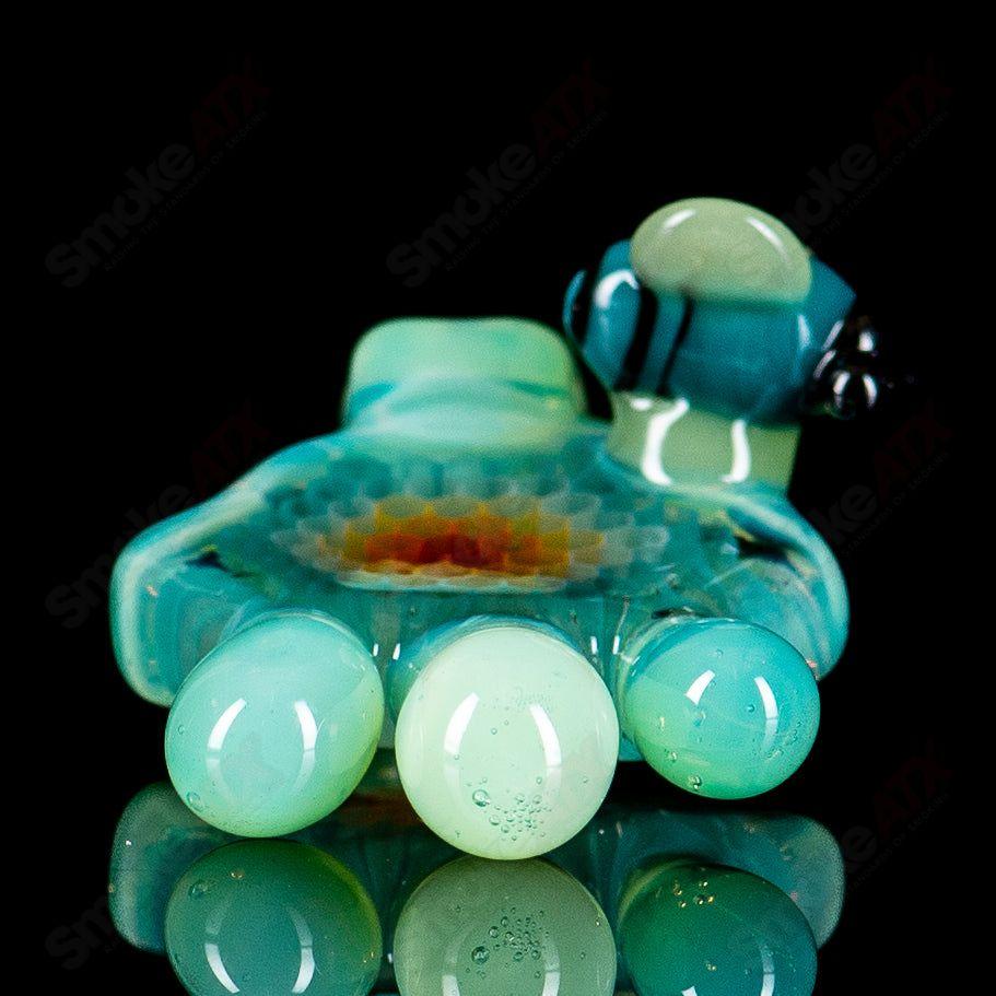 Small colorful honeycomb drip pendant by Joe P Glass, a handcrafted heady glass necklace with vibrant design.