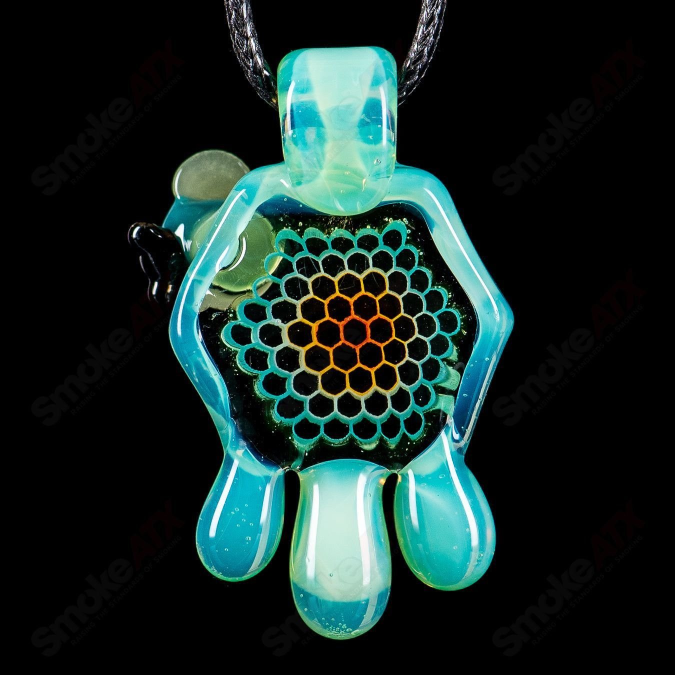 Small color honeycomb drip pendant by Joe P Glass, handcrafted heady glass pendant with vibrant honeycomb design.
