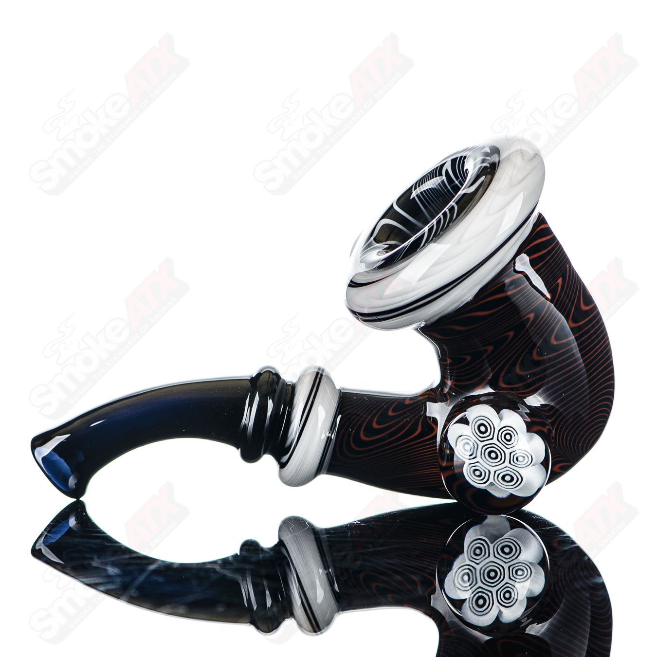 Small Wig Wag Sherlock heady glass pipe with Milli accent by JMass, featuring colorful details and intricate design.