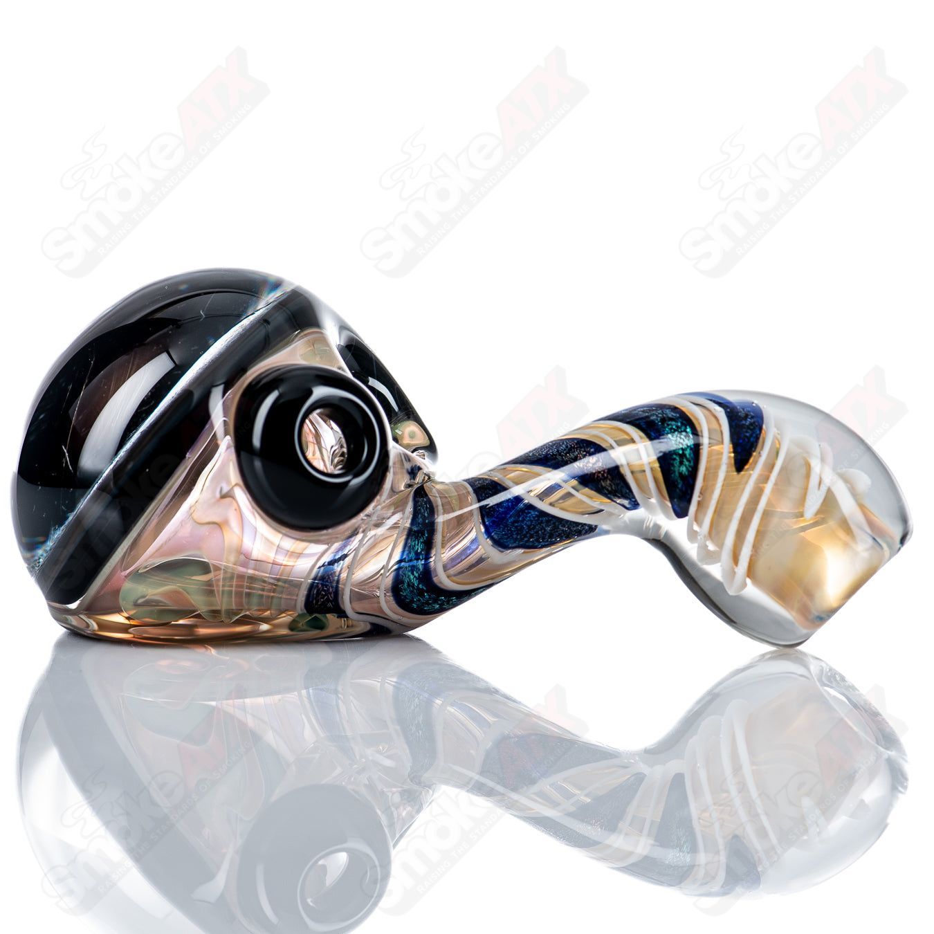 Solid dichro head Sherlock glass pipe by Talent Glass Works, featuring colorful, reflective dichroic accents and a classic Sherlock design.