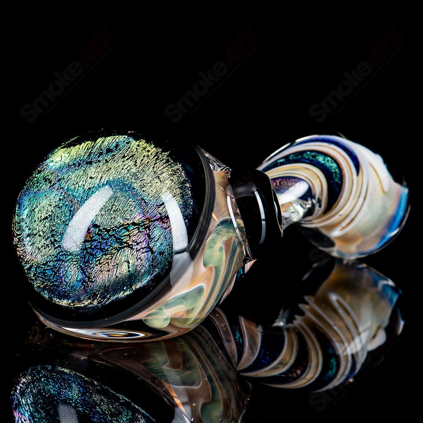 Solid Dichro Head Sherlock glass pipe by Talent Glass Works, featuring vibrant dichroic glass and a classic Sherlock shape.