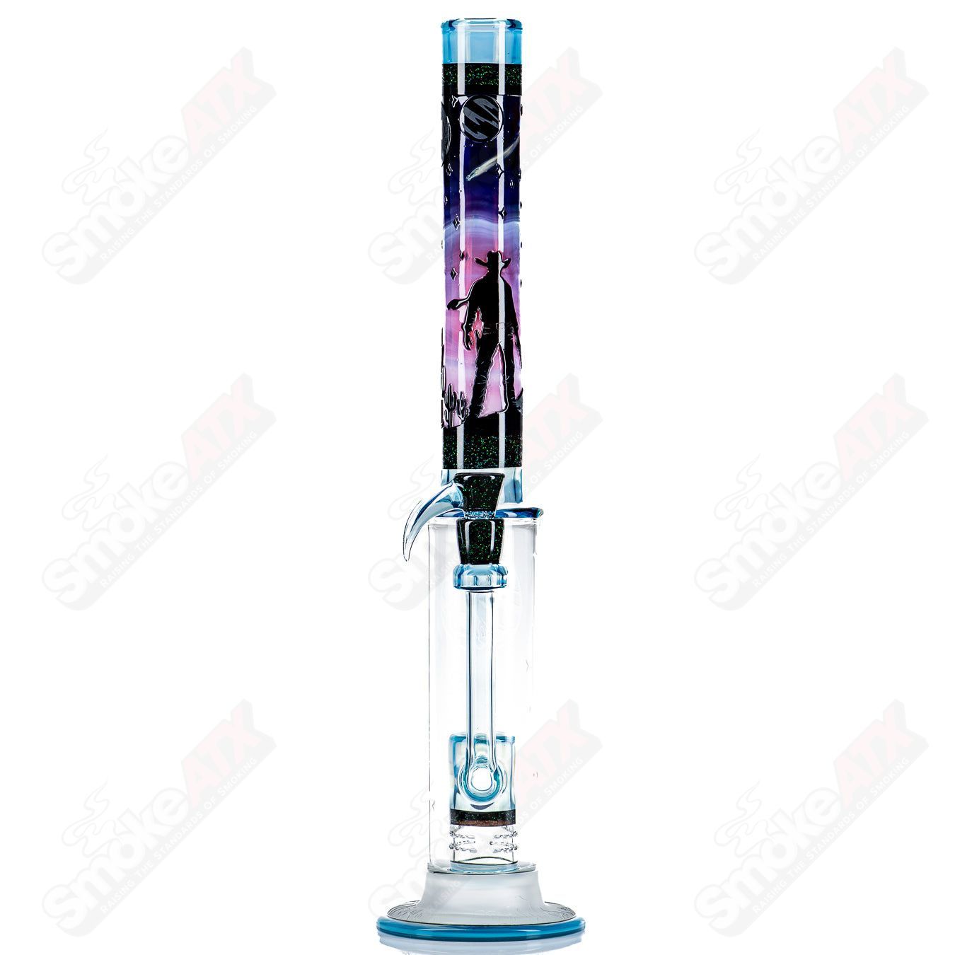 1 Straight Tube w/ Gridded Percs by Subliminal Glass - Smoke ATX