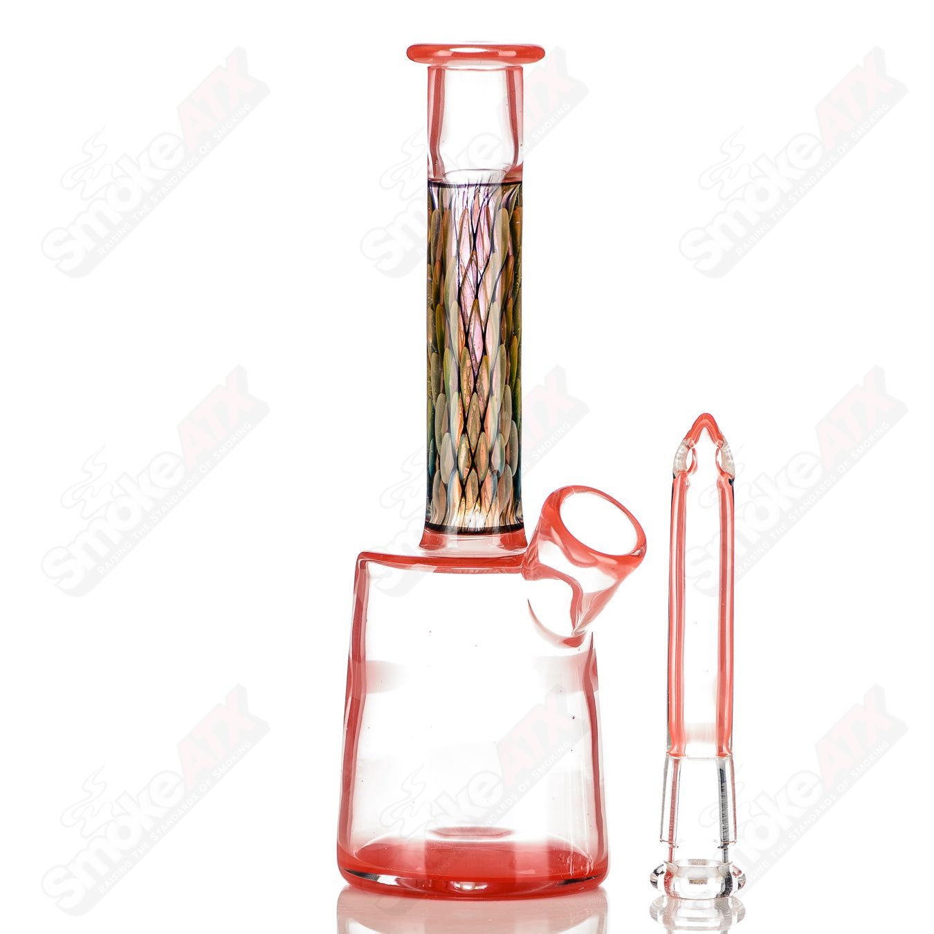 BCM Glass UV Mini Rig, a clear heady glass concentrate rig with vibrant UV accents, designed for flavorful dabbing experiences.