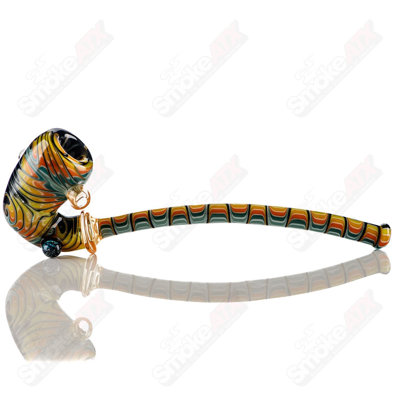 Katy Wright Glass Worked Color Gandalf Heady Glass with intricate design and vibrant colors, showcasing detailed craftsmanship.