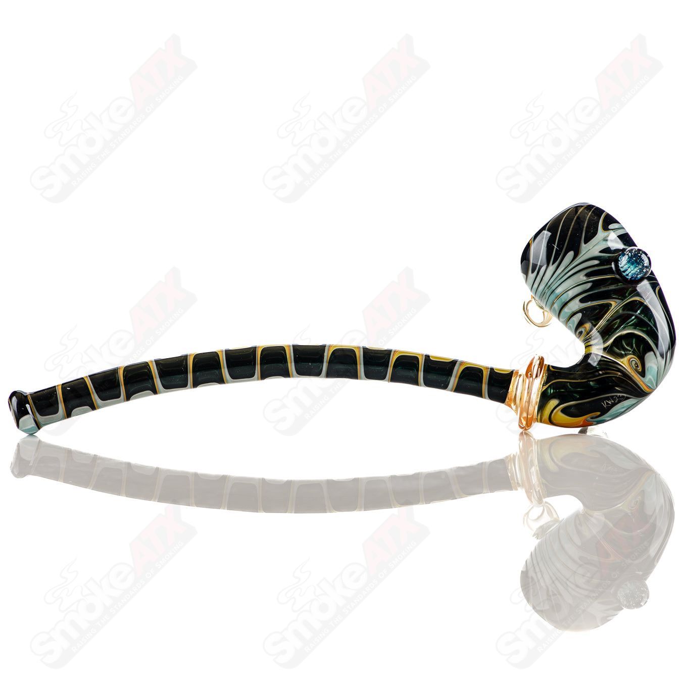 Colorful Gandalf themed heady glass pipe by Katy Wright Glass with intricate worked color details.