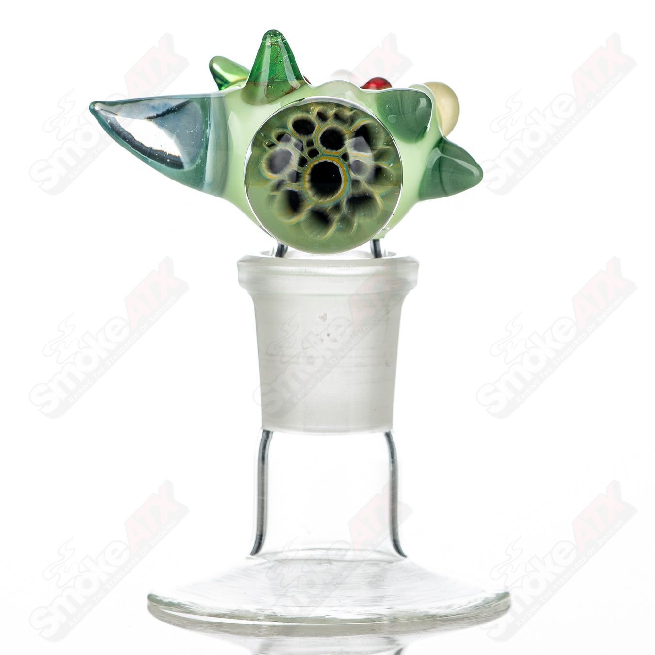 Colorful 19mm Horn Milli Bowl by JMass, heady glass piece with intricate full-color worked horn design.