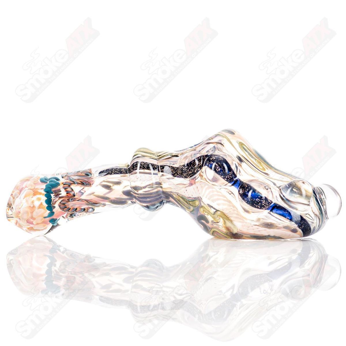 Hand pipe from Molten Imagination's ISO Montage Chaos Club series, featuring colorful glass art and intricate design details.