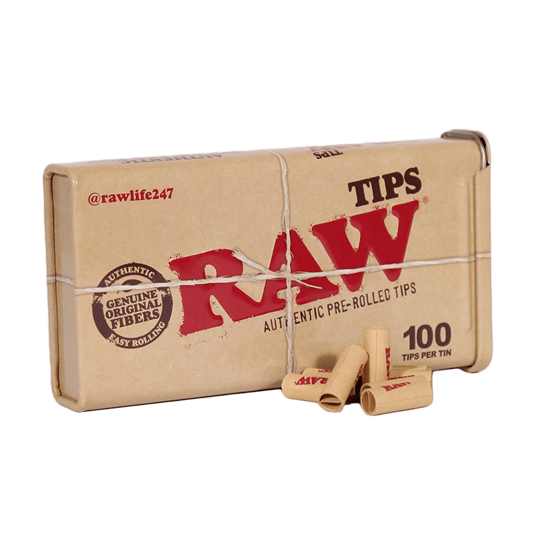 Pack of 100 RAW pre-rolled tips for rolling papers, designed for smooth, even cigarette or joint creation.