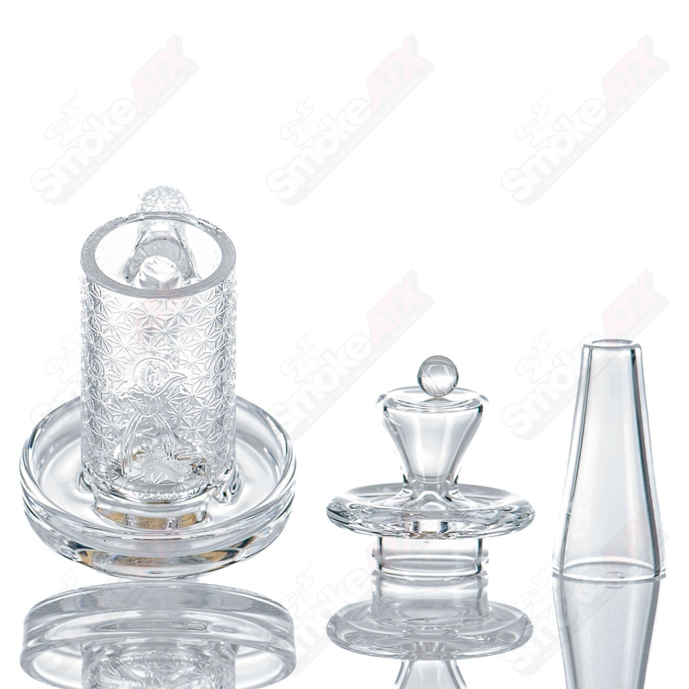Heady glass quartz banger from Quave Club Bangers, 10/90 Quave Charmer & Calm Glass Burd collaboration with intricate design.