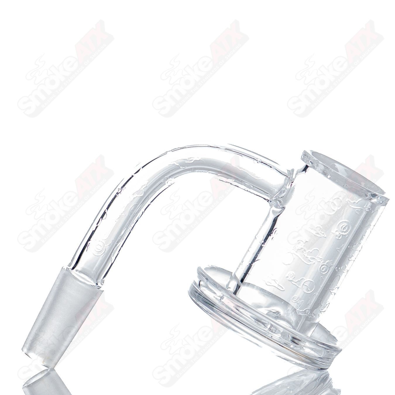 Heady glass quartz banger from Quave Club Bangers featuring the 10/90 Quave Charmer & Calm Burd Collab, with clear glass design.