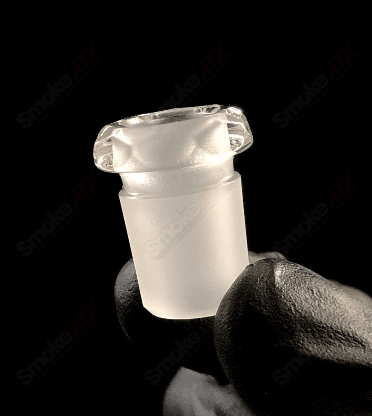Clear 10mm to 14mm faceted glass slide adapter by Kovacs Glass for jewelry or craft projects.
