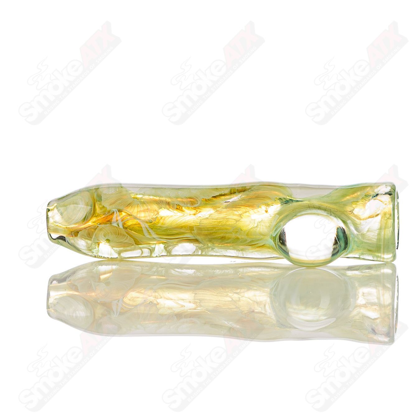 Handcrafted JMK Glass #11 I/O Worked Chillum with signed design, made of clear glass for smoking or display.