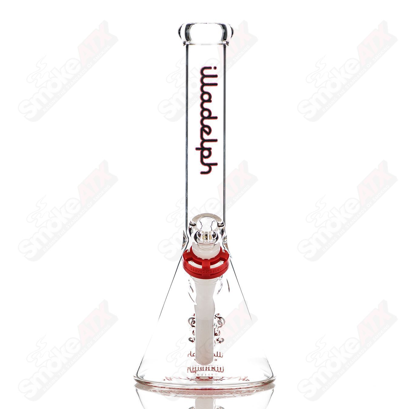 Illadelph 12-inch black and red mini beaker glass water pipe with 5mm thickness, featuring a beaker shape and durable design.