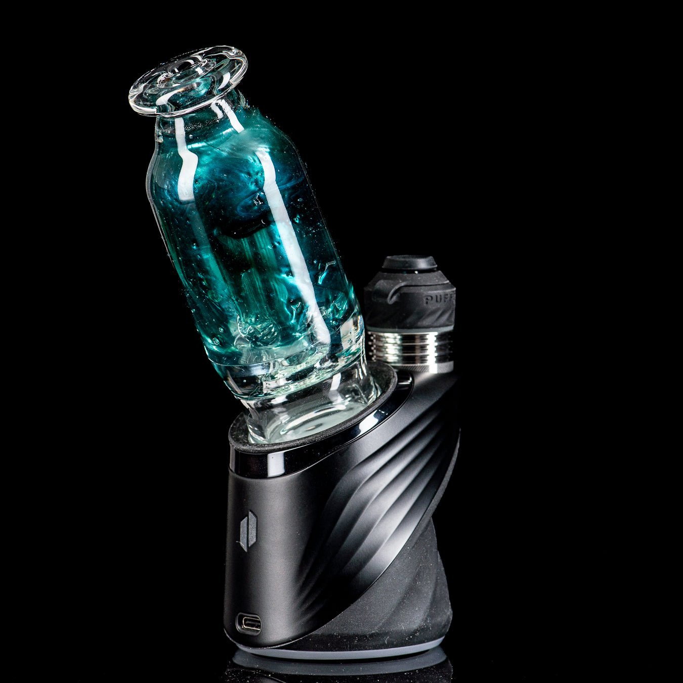 Puffco Wet Top by Nobody Glass, clear glass attachment for Puffco vaporizer, with intricate glasswork and smooth finish.