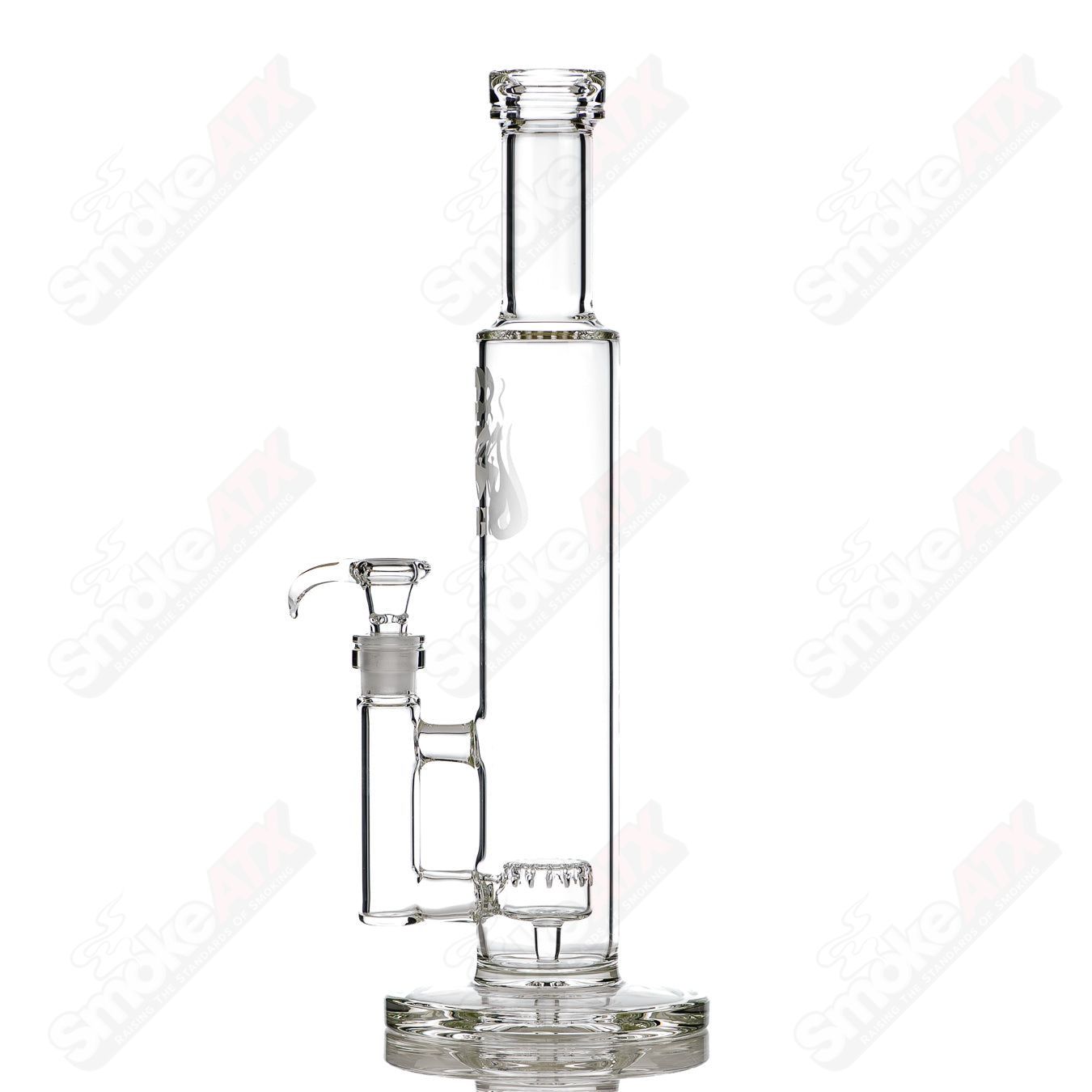 Clear 12-inch Puck Perc Tube by Stephan Peirce Glass, straight glass tube with percolator for smooth filtration.
