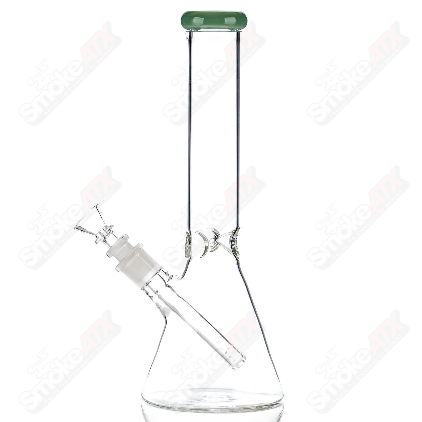 12-inch mint green accent showerhead beaker made of diamond glass, showcasing its sleek design and vibrant color.