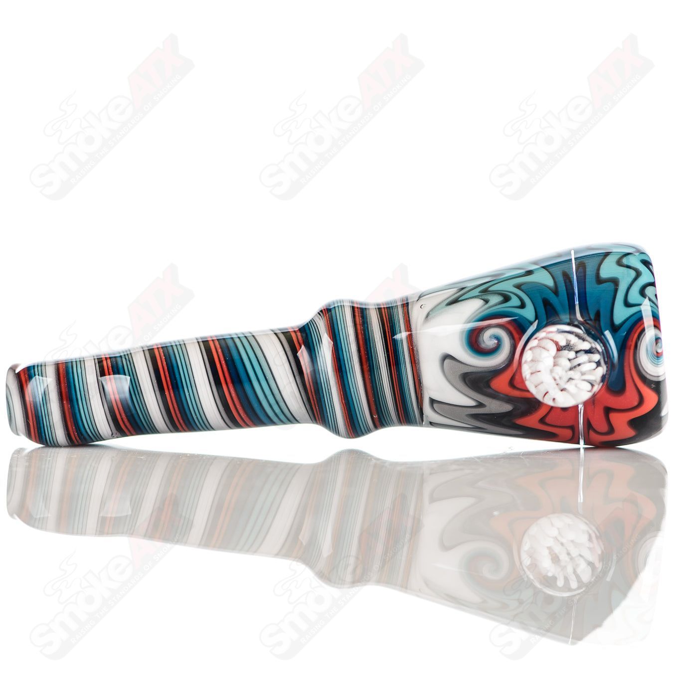 Katy Wright Glass Wig Wag Chillum, colorful heady glass pipe with wig wag design for smoking.