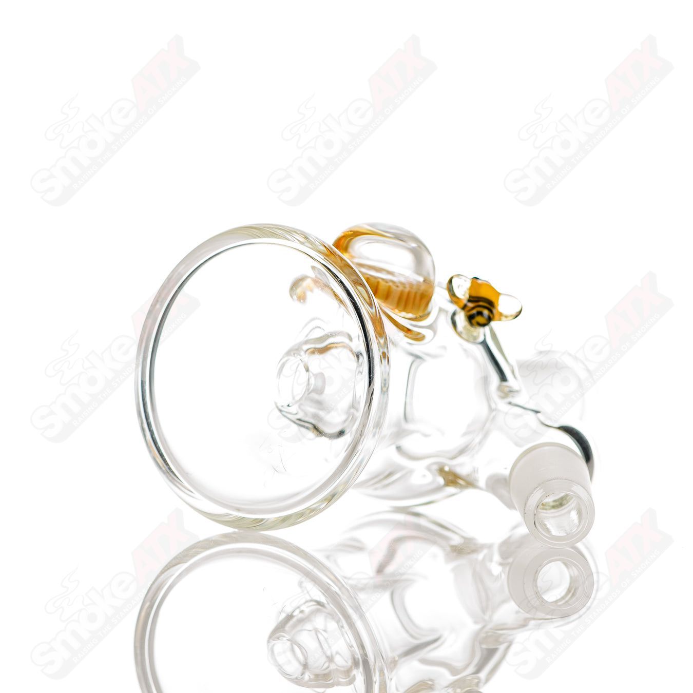 14/45 Clear Dry Catcher chillum with honeycomb and bee design, crafted by Joe P Glass in heady glass style.