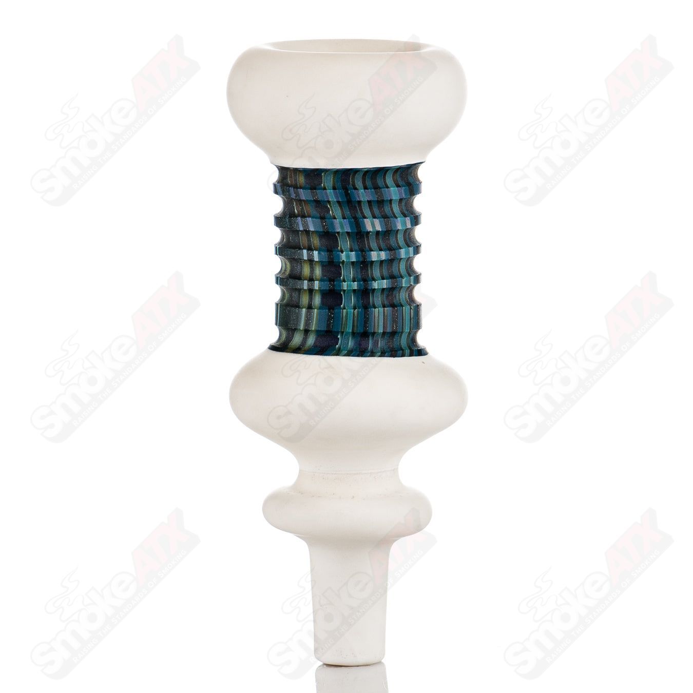 Glass 14mm carved bowl by Pa Jay, featuring intricate patterns and a clear design, ideal for smoking accessories.