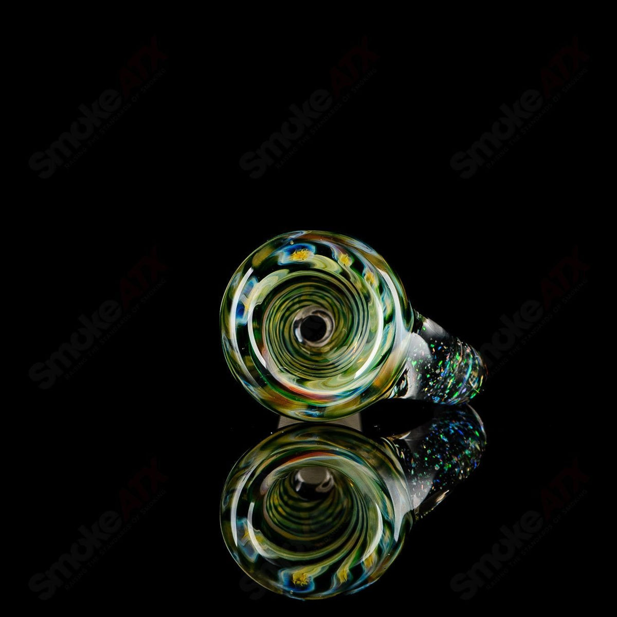 14mm green layered linework Martini slide with opal horn by Indo Glass, designed for glass bowls.
