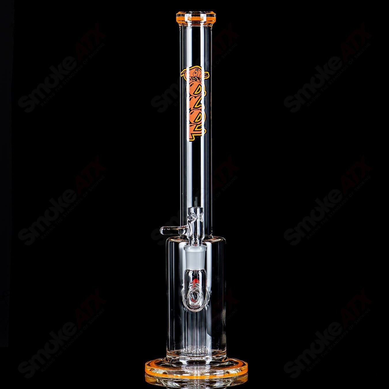 Toro 14mm mini tree glass straight tube with colorful accents, featuring intricate glass design and clear glass construction.