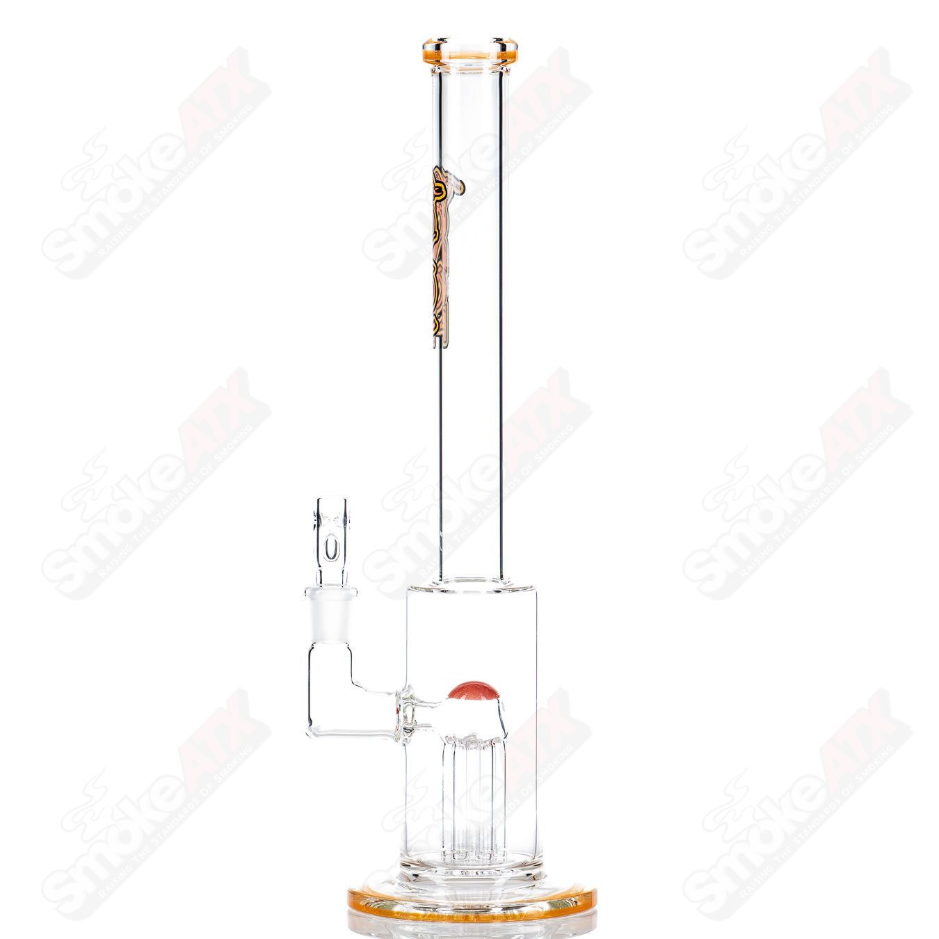 Toro 14mm Mini Tree glass straight tube with colorful accents, featuring intricate glasswork and a clear design.