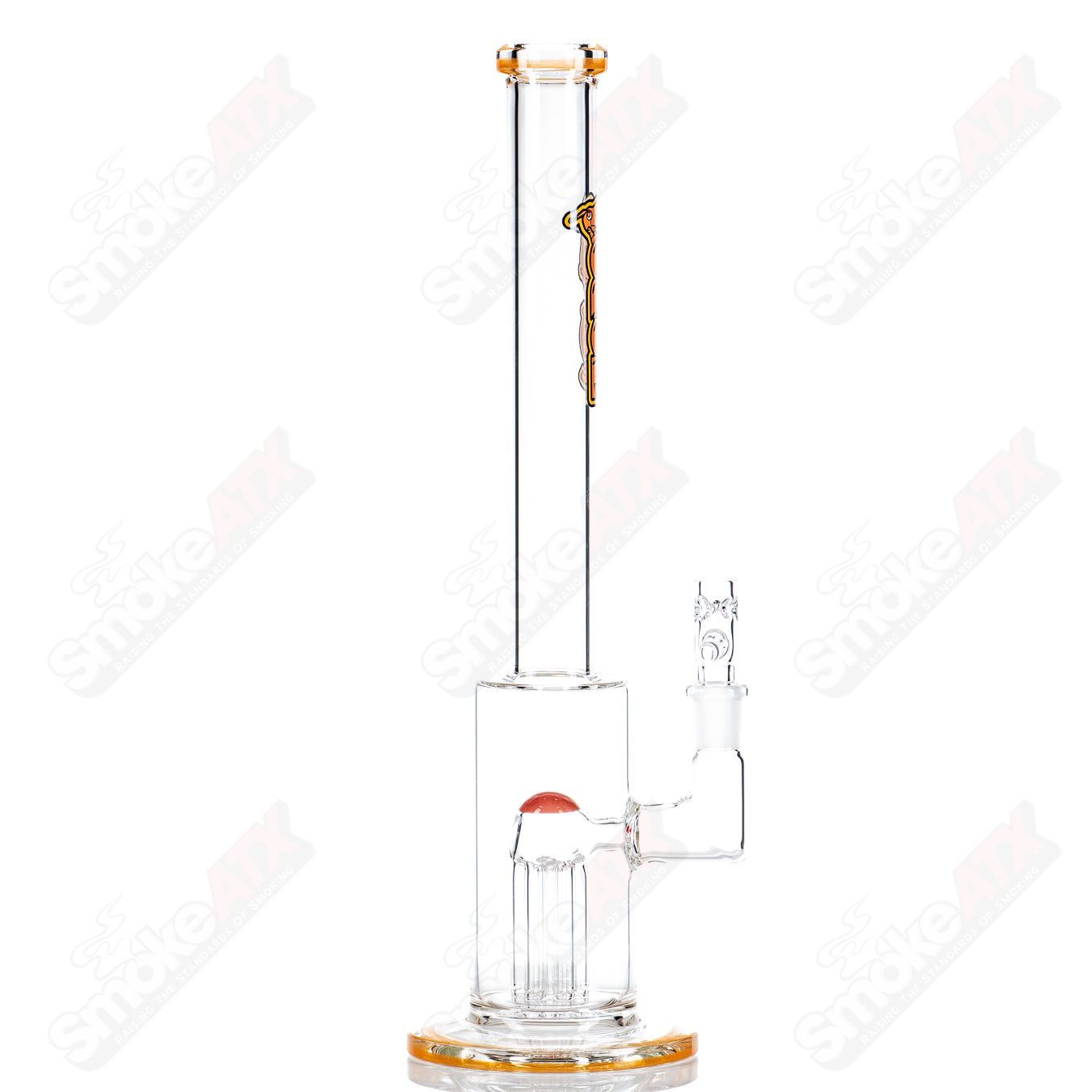 Toro 14mm mini tree glass straight tube with colorful accents, featuring intricate glasswork and a clear design.