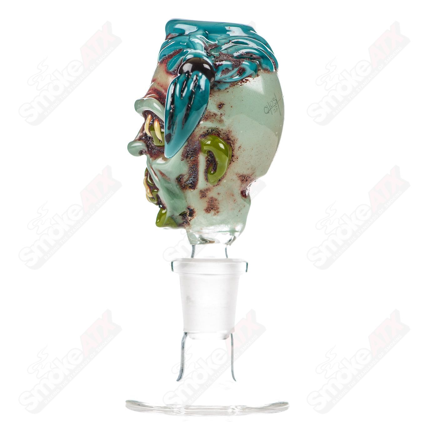 14mm Shrunken Head Bowl Slide Ghost Glass - Smoke ATX