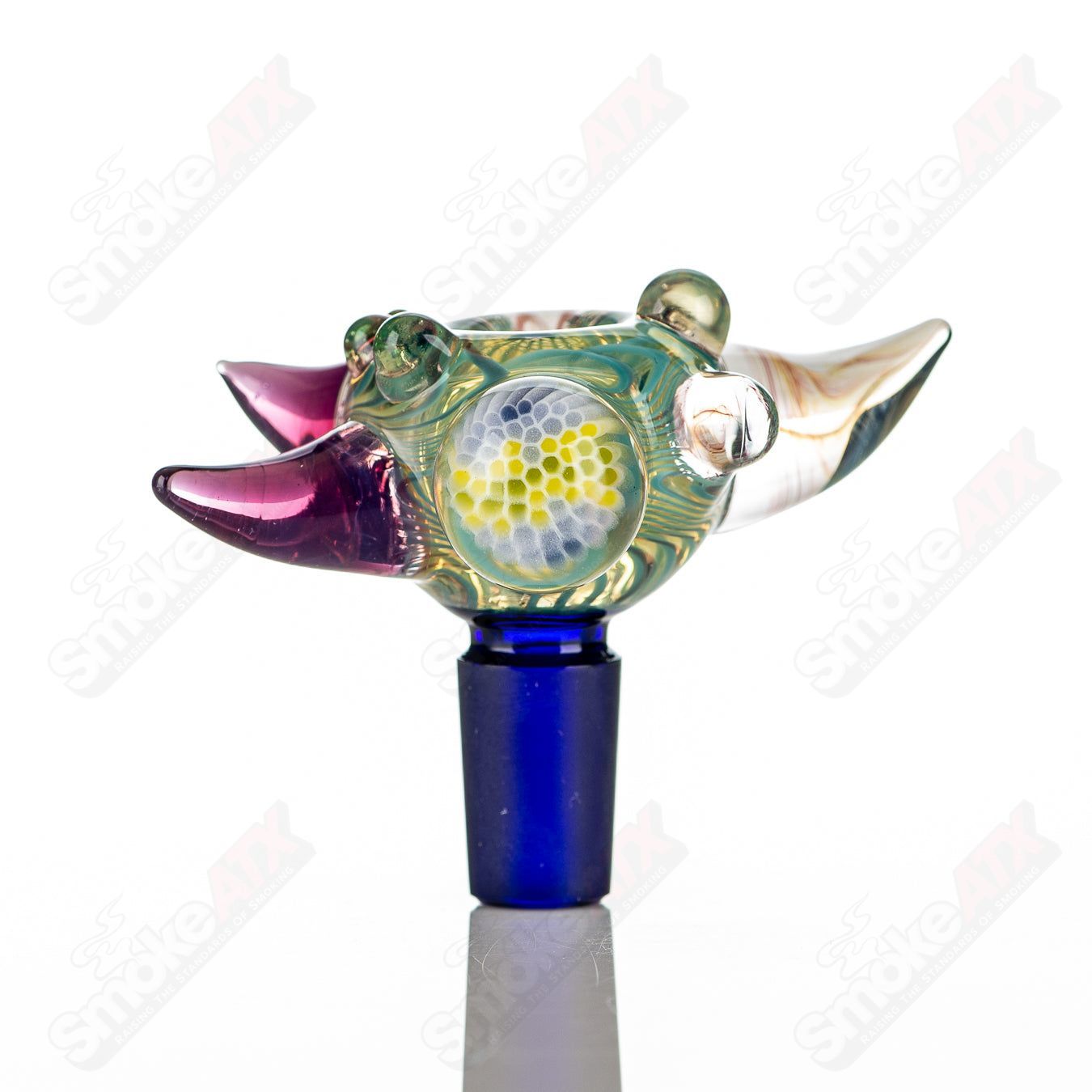 Colorful 14mm Horn Milli Bowl by JMass, heady glass bowl with vibrant full color worked horn design.